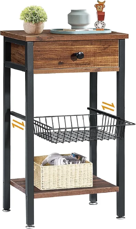 VECELO Industrial Retro Side Nightstand with Storage Shelf Tall End Tables