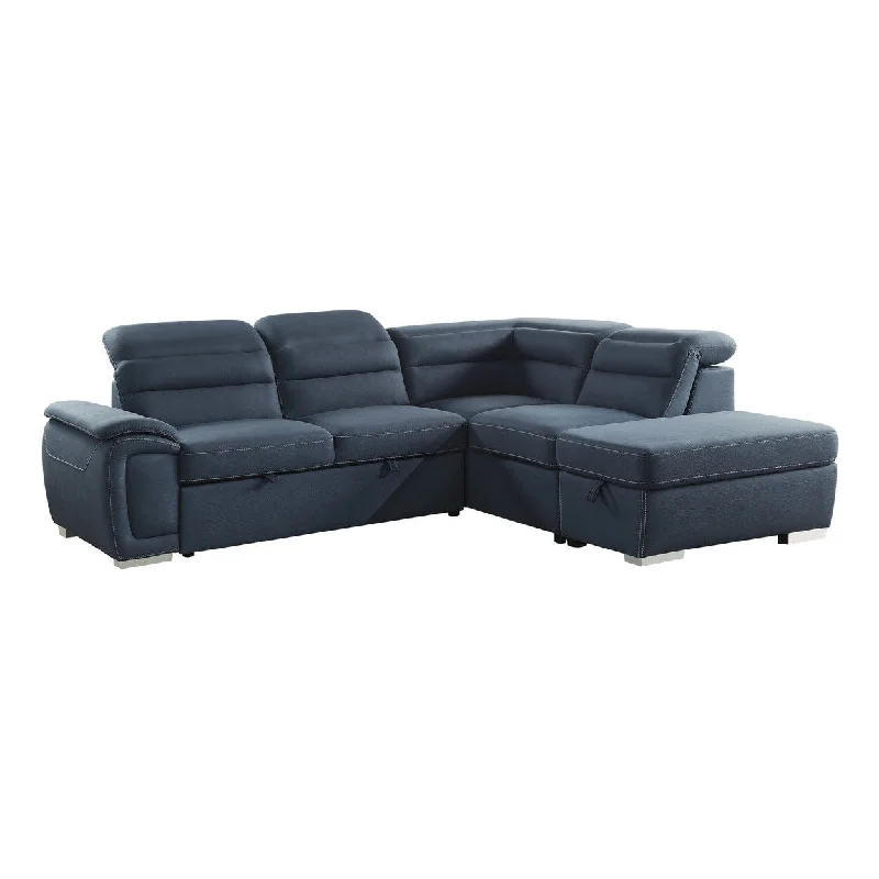 Homelegance Platina (3)3-Piece Sectional with Adjustable Headrests, Pull-out Bed and Right Chaise with Storage Ottoman