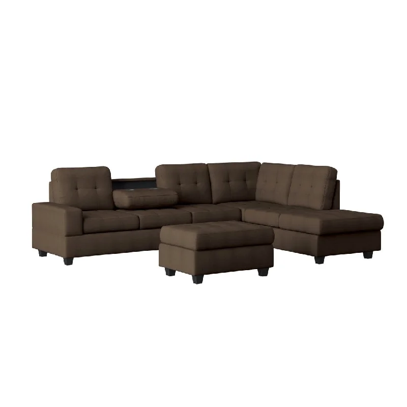 Homelegance (3)3-Piece Reversible Sectional with Drop-Down Cup Holders and Storage Ottoman