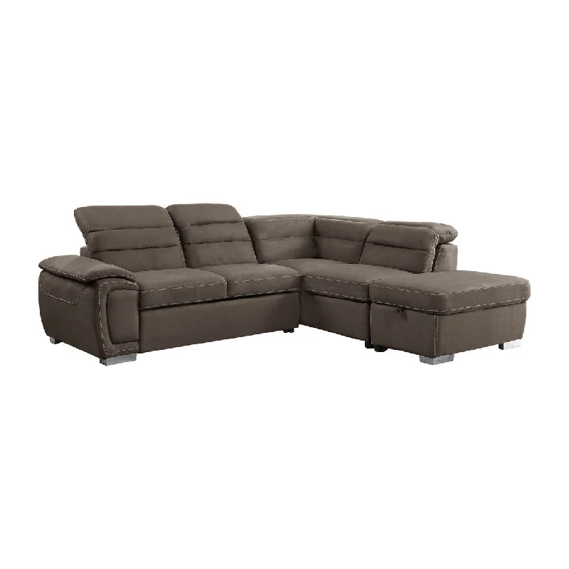 Homelegance Platina (3)3-Piece Sectional with Adjustable Headrests, Pull-out Bed and Right Chaise with Storage Ottoman