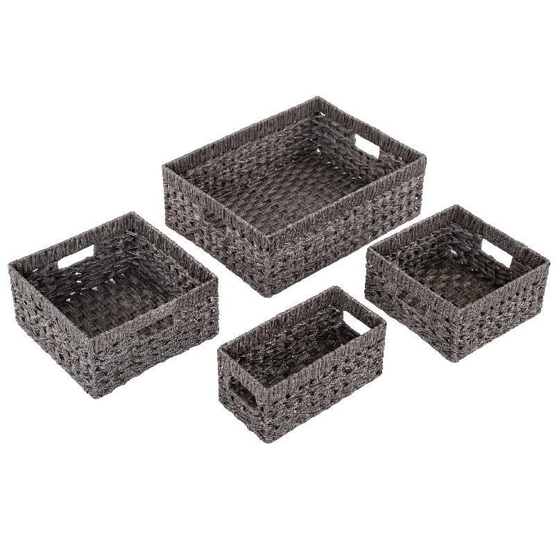 4-Piece Handwoven Modern Grey Storage Basket Set