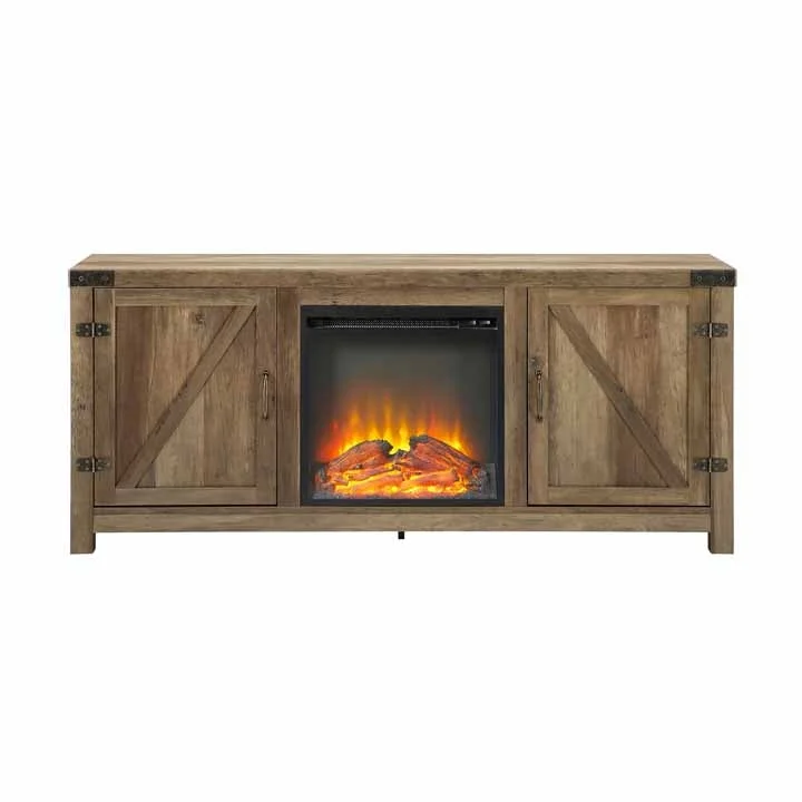 58" Barn Door Fireplace TV Stand - Rustic Oak