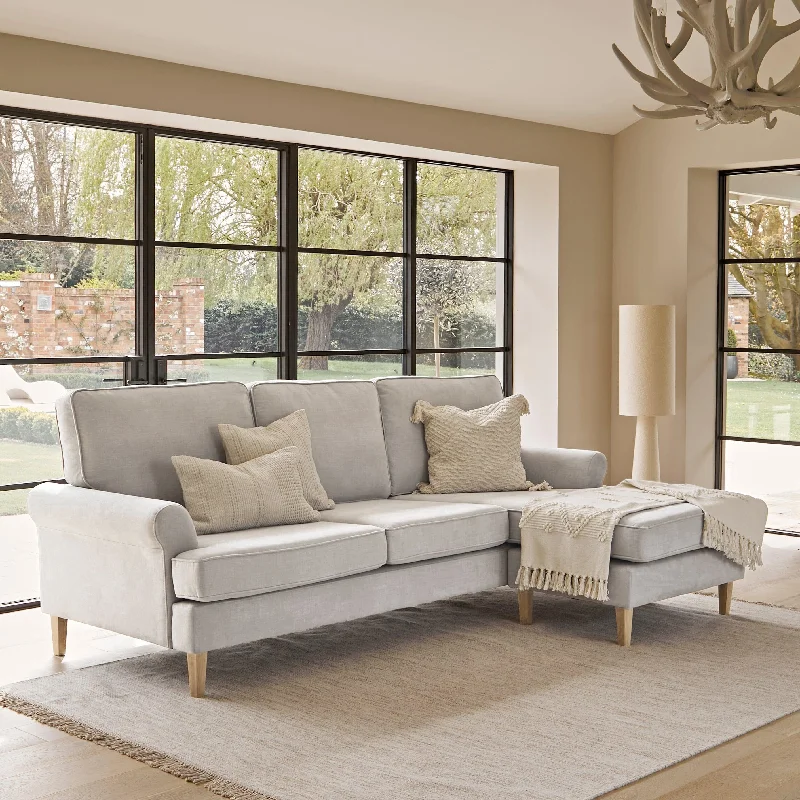 Annabelle Corner Sofa with Chaise Cloud Grey with Pale Oak Legs