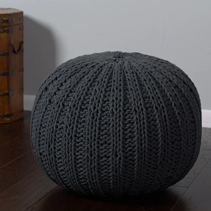 Array Isle Charcoal Knitted Pouf Ottoman