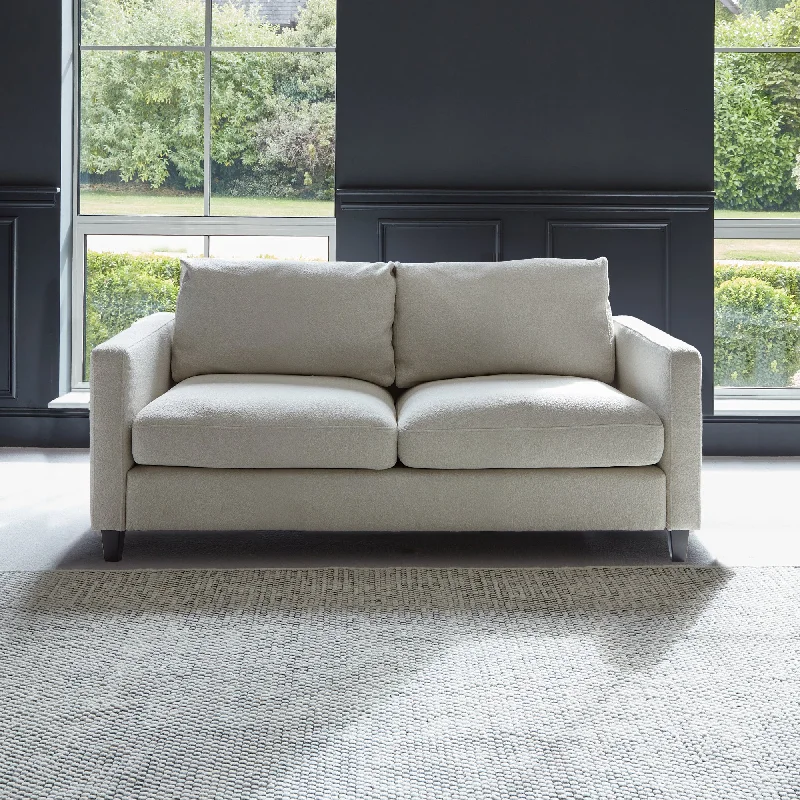 Ava 2 Seater Sofa - Light Beige Boucle with Black Oak legs