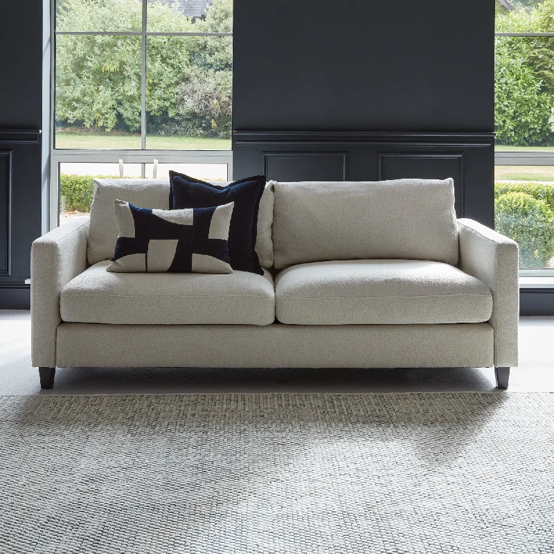 Ava 3 Seater Sofa - Light Beige Boucle with Black Oak Legs