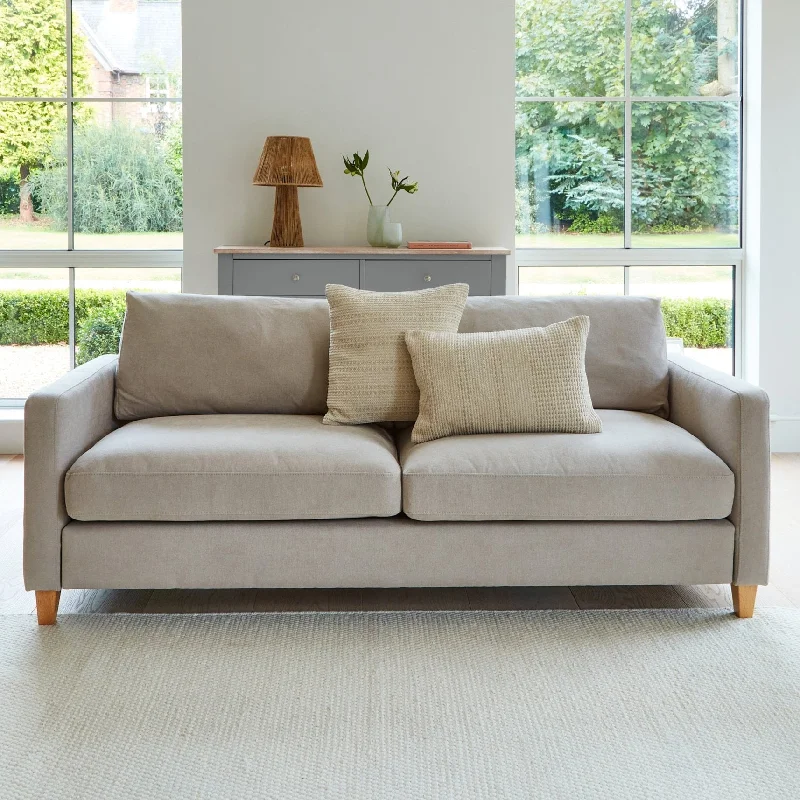 Ava 3 Seater Sofa - Soft Beige with Pale Oak Legs