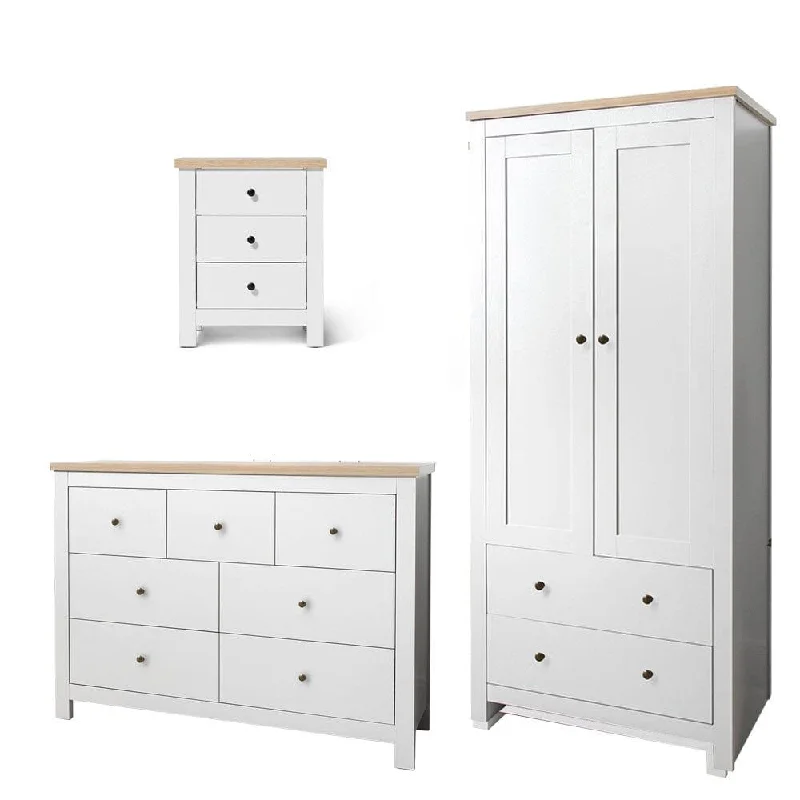 Bampton 3 Piece Bedroom Set - 3 Over 4 Chest of Drawers - Alabaster White