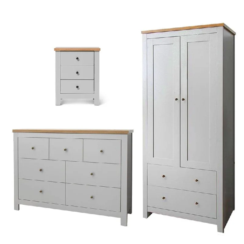 Bampton 3 Piece Bedroom Set - 3 Over 4 Chest of Drawers - Stone Grey