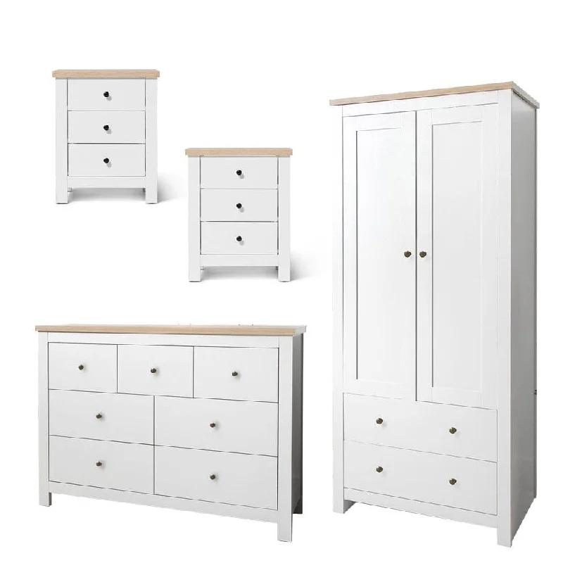 Bampton 4 Piece Bedroom Set - 3 Over 4 Chest of Drawers - Alabaster White