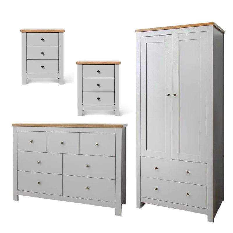 Bampton 4 Piece Bedroom Set - 3 Over 4 Chest of Drawers - Stone Grey