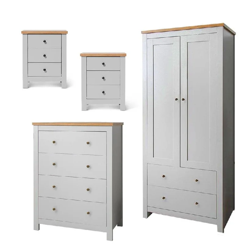 Bampton 4 Piece Bedroom Set - Chest of 4 Drawers - Stone Grey