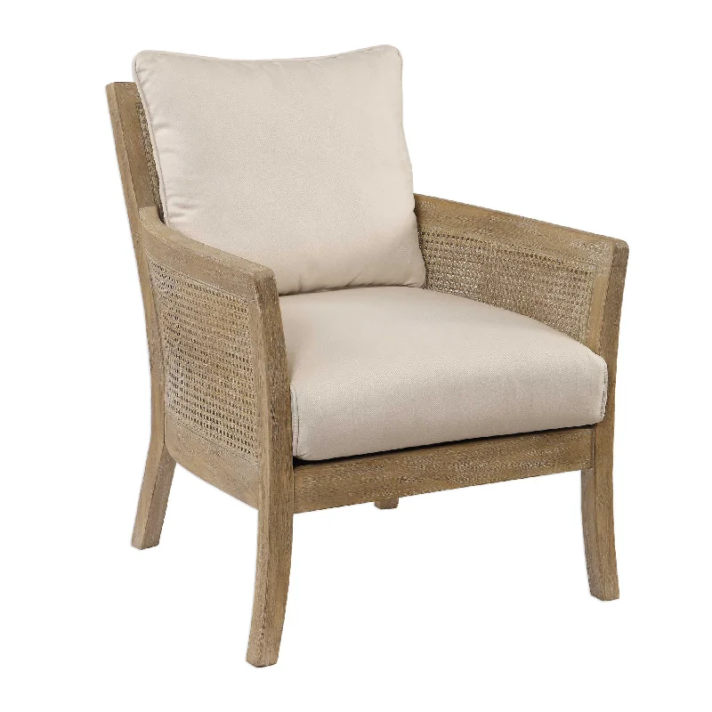 Bleached Sandstone Hardwood & Cane Arm Chair