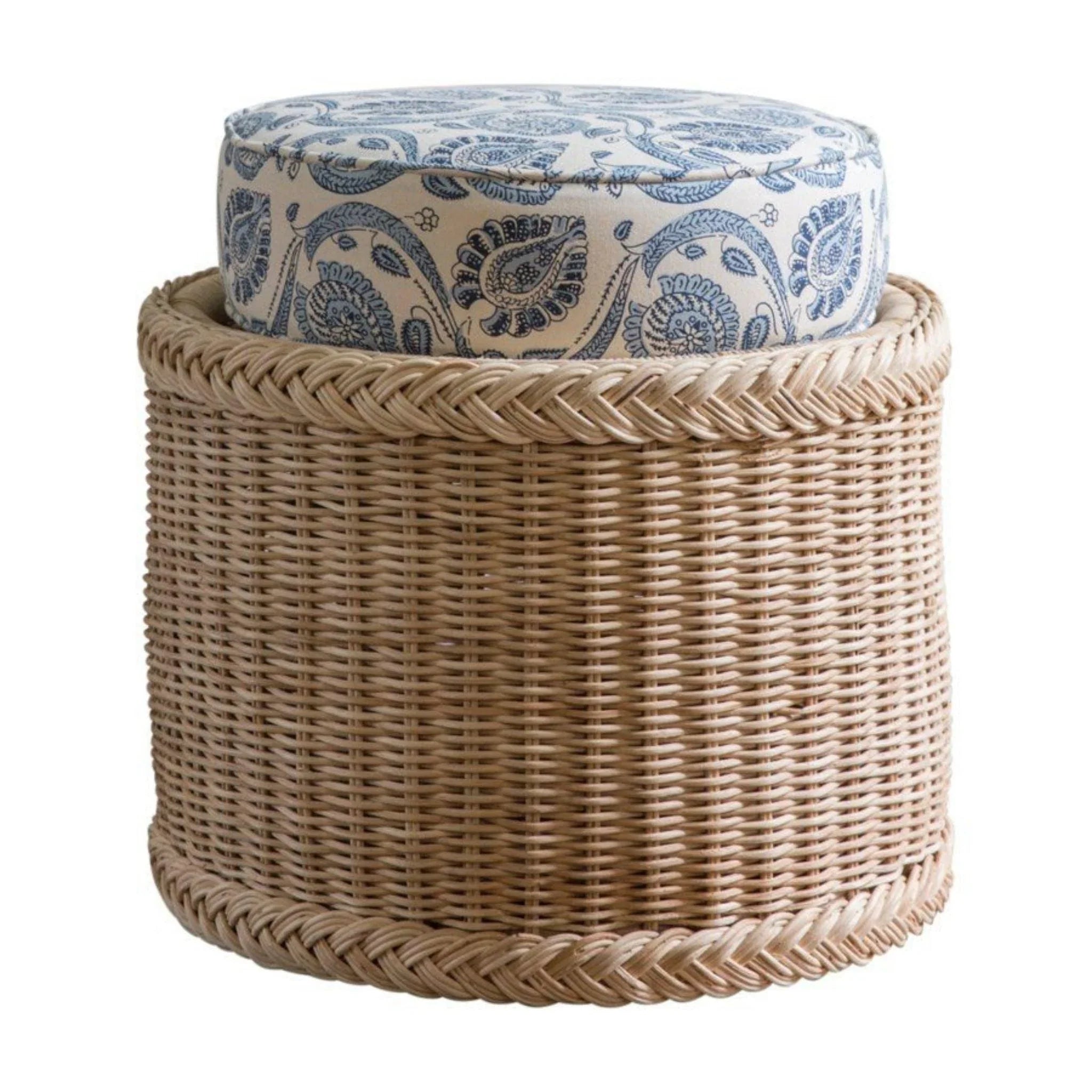 Braided Wicker Chatham Upholstered Foot Stool