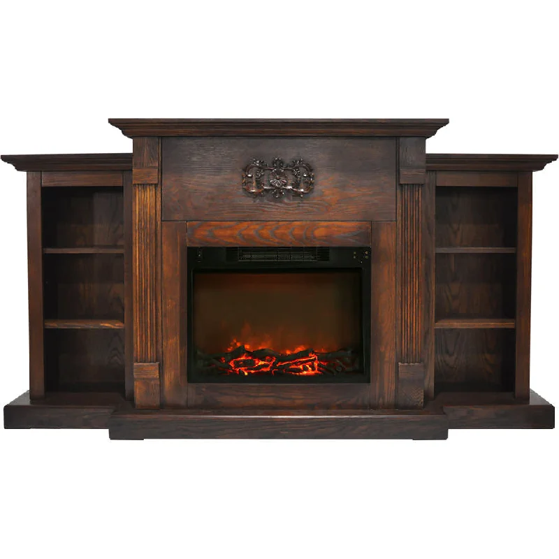 Cambridge Sanoma 72 In. Electric Fireplace in Walnut with Built-in Bookshelves and a 1500W Charred Log Insert