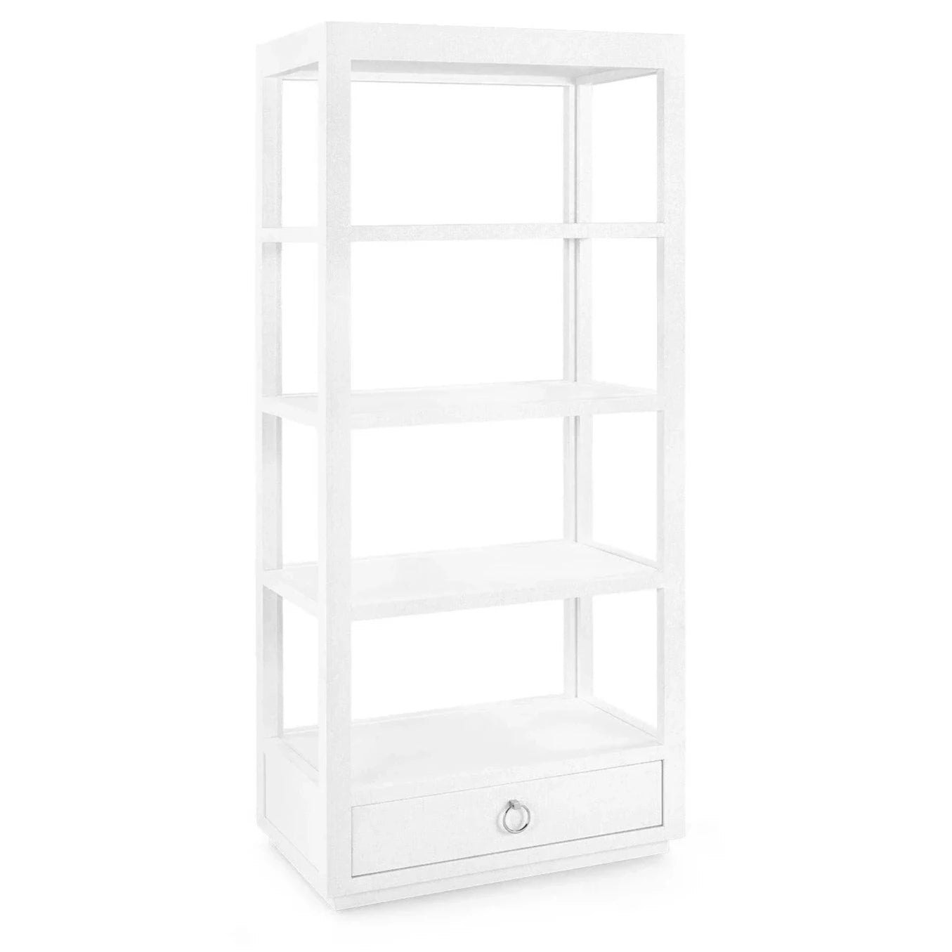 Camilla Lacquered Grasscloth Etagere in Chiffon White