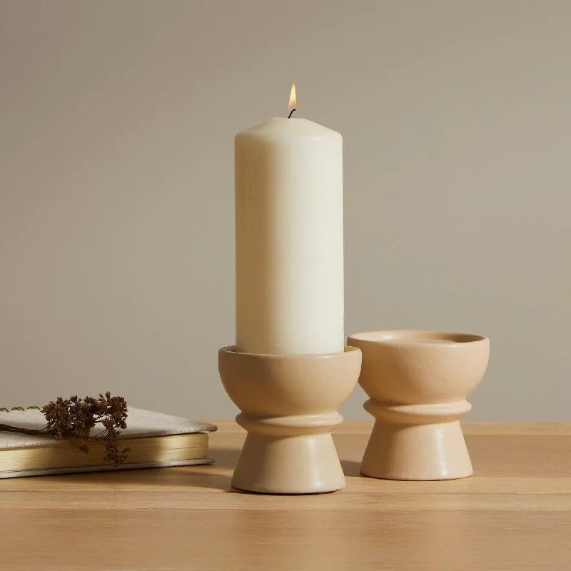 Ackton 9cm Ceramic Pillar Candle Holder - Set of 2 - Taupe