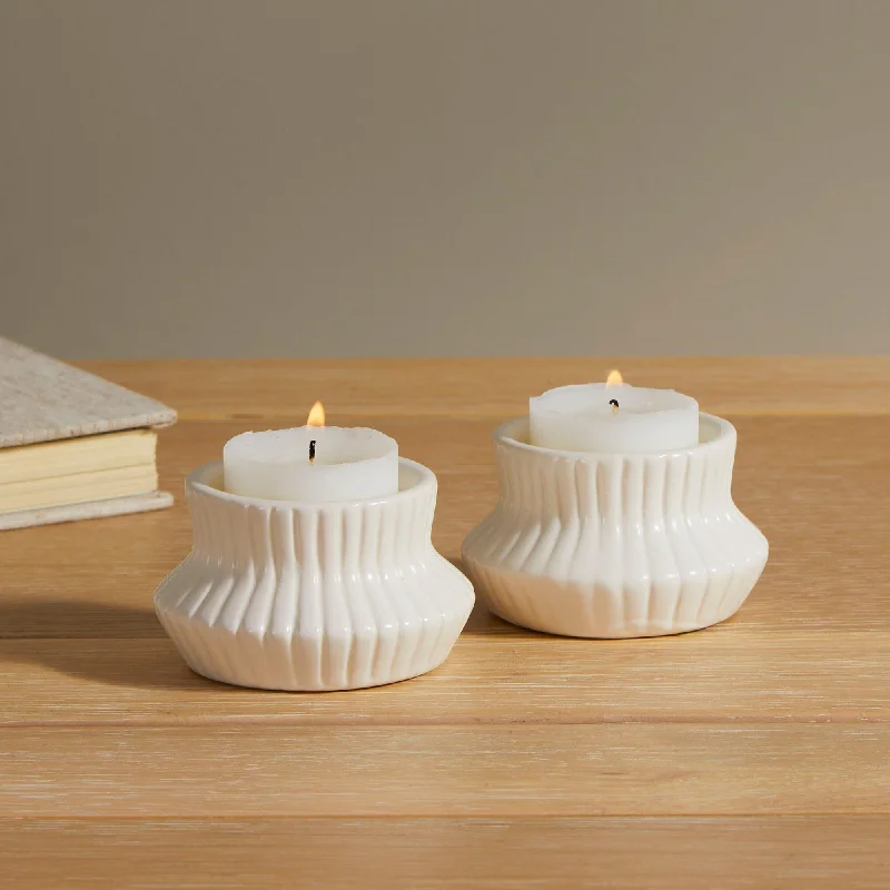 Kinsley 9cm Ceramic Tea Light Holder - Set of 2 - White