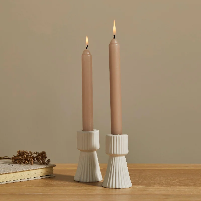 Kinsley 9cm Ceramic Taper Candle Holder - Set of 2 - White