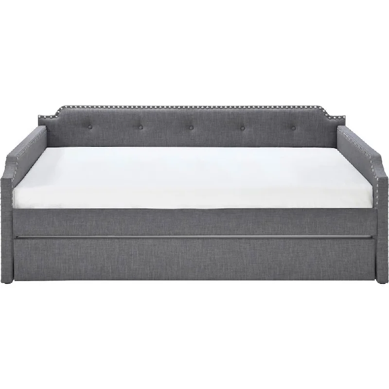 Click Decor Bella 3-Seat Fabric Daybed Sofa with Under-Bed Trundle Dark Gray