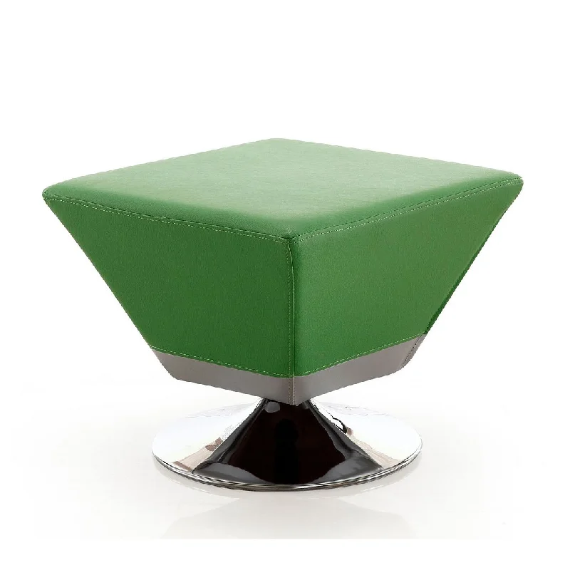 Diamond Swivel Ottoman in Green and Polished Chrome