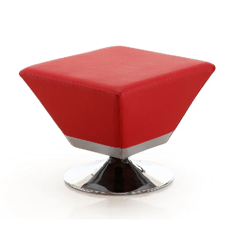 Diamond Swivel Ottoman in Red and Polished Chrome