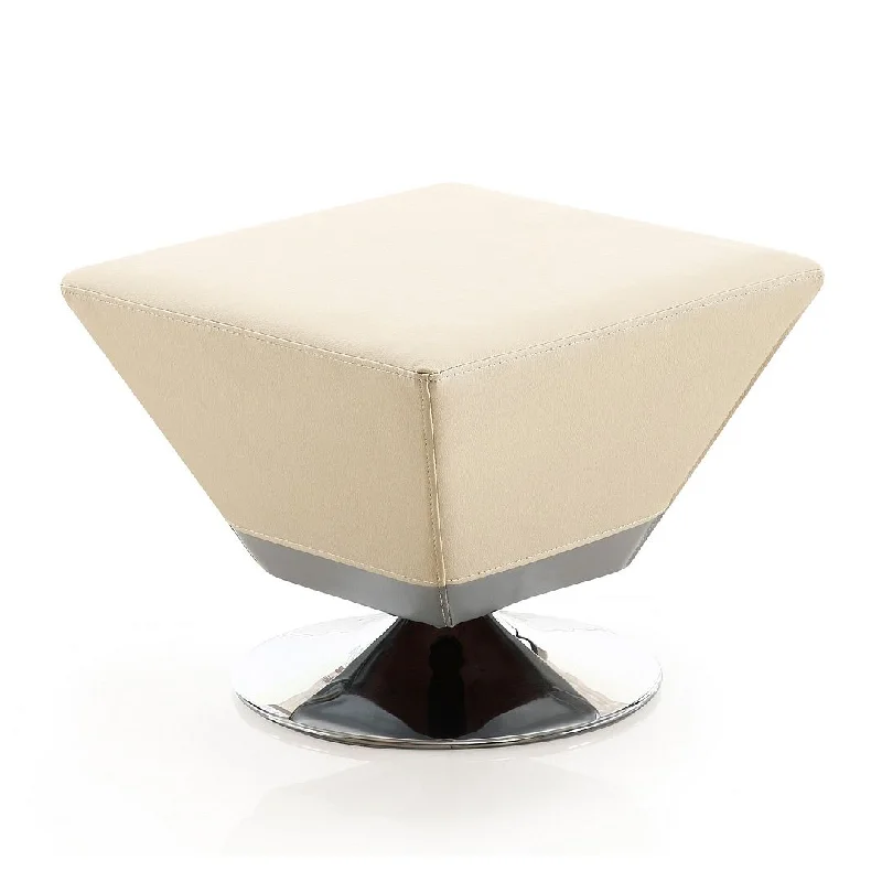 Diamond Swivel Ottoman in Tan and Polished Chrome