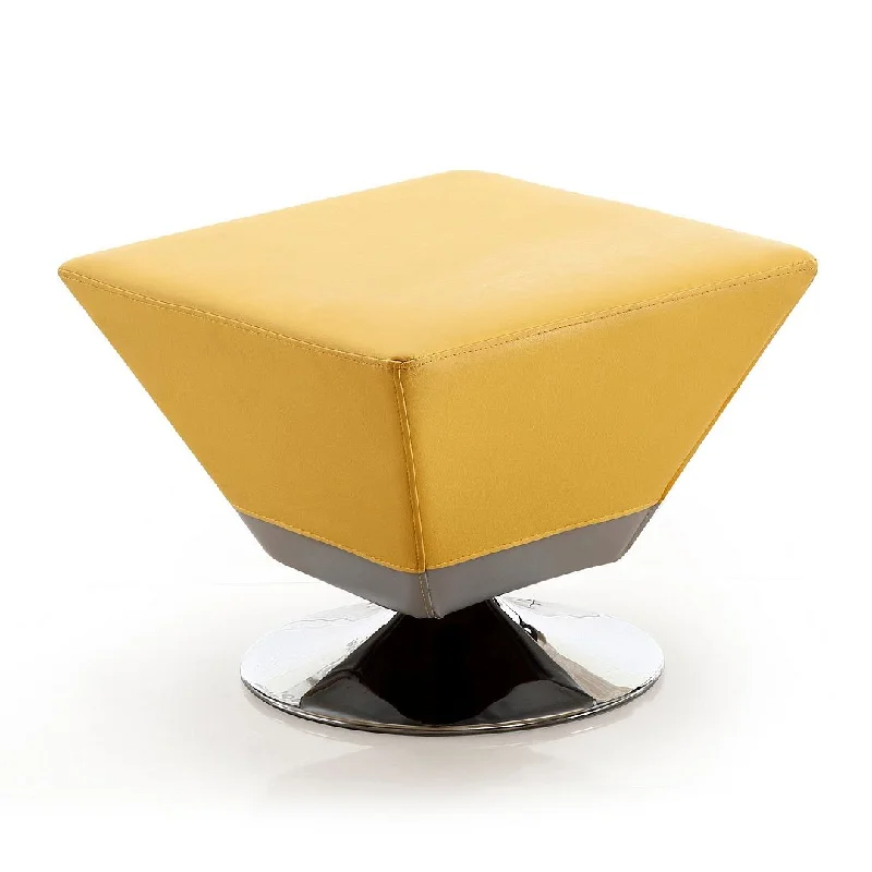 Diamond Swivel Ottoman in Yellow and Polished Chrome