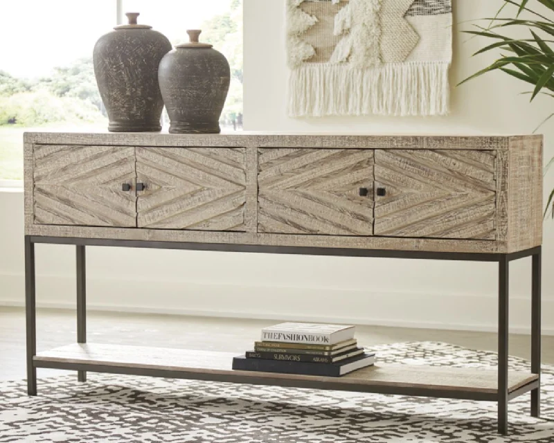 Distressed White Roanley Console Sofa Table by Ashley Furniture