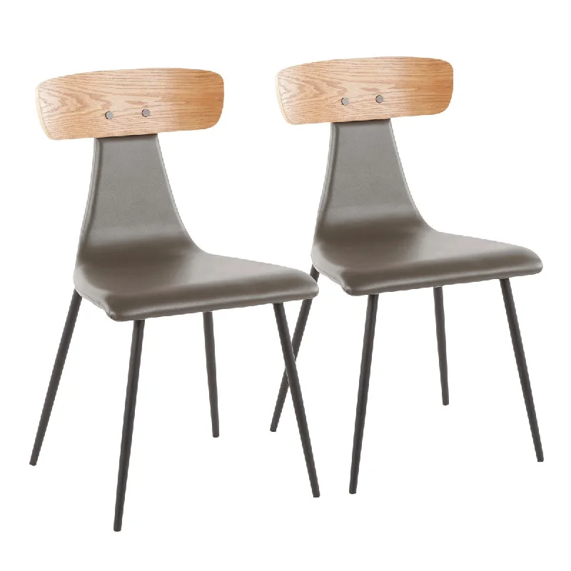 Elio Contemporary Chair in Metal, Faux Leather and Natural Wood by LumiSource - Set of 2