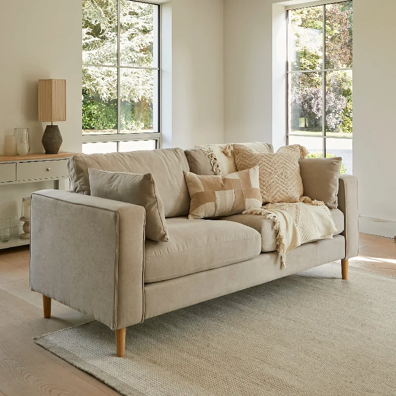 Emily 2 Seater Sofa - Soft Beige with Pale Oak Legs