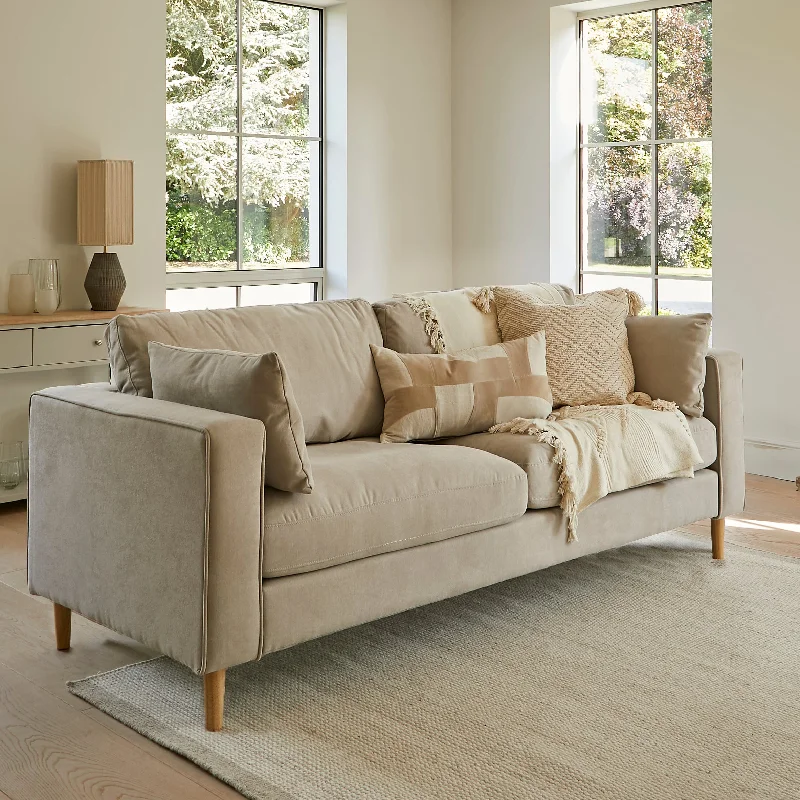 Emily 3 Seater Sofa - Soft Beige with Pale Oak Legs