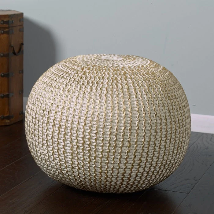 Fairbanks Bone Gold Knitted Pouf Ottoman