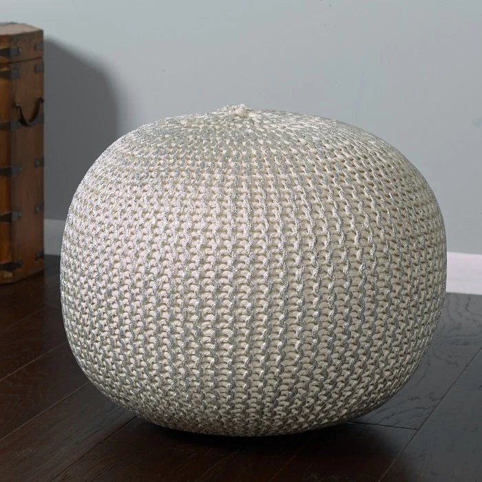 Fairbanks Bone Silver Knitted Pouf Ottoman