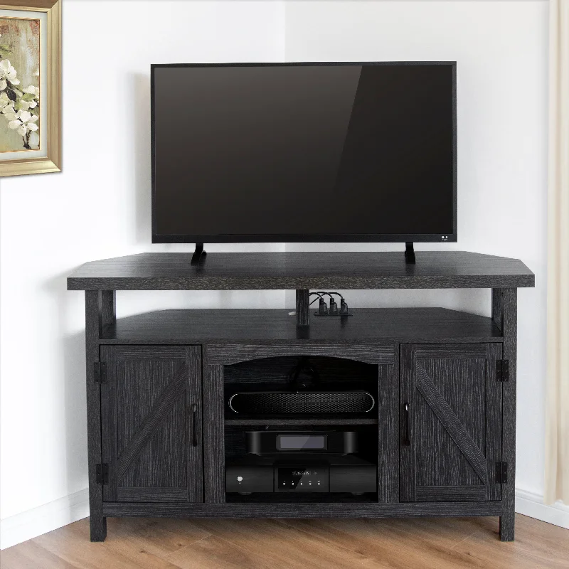 Farmhouse Corner TV Stand with Outlet Fit for TVs up to 60"