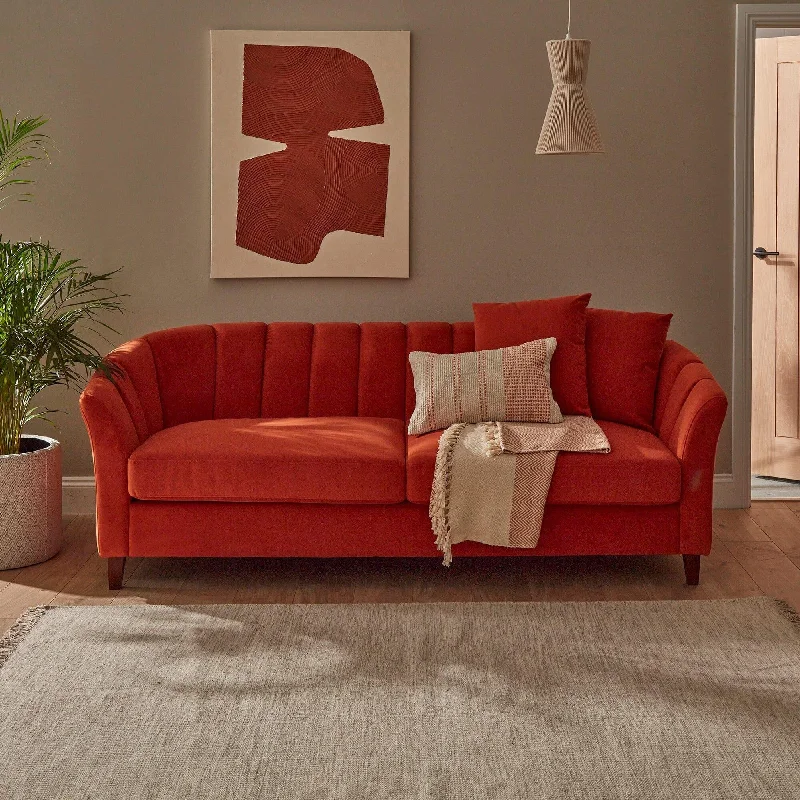 Florence Burnt Orange 4 Seater Velvet Sofa with Dark Oak Legs