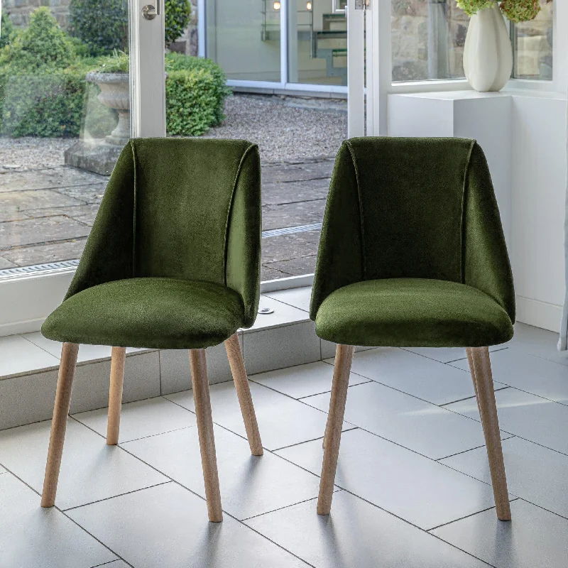 Freya Dining Chairs - Set Of 2 - Fern Green with Whitewash Oak Legs