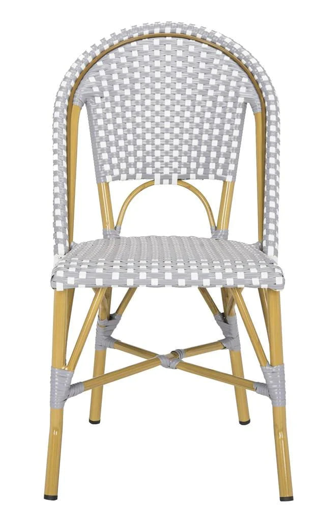 Grey and White Indoor-Outdoor French Bistro Stacking Side Chair