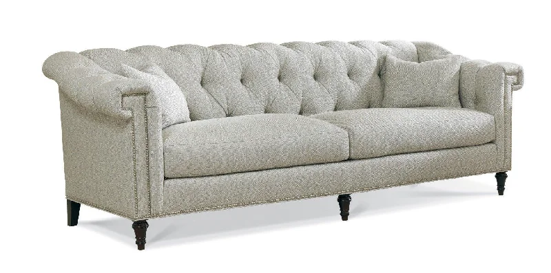 Hand Tufted Back and Arms Upholstered Two Seat Cushion Sofa with Nailhead Detail