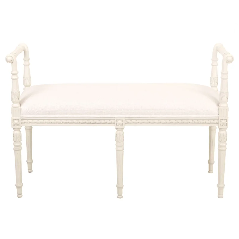 Handmade French Alina Cream Bench with Upholstered Seat