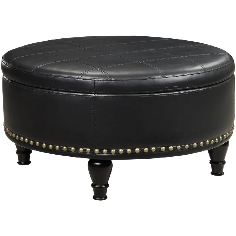 INSPIRED by Bassett Augusta Mid-Century Bonded Leather Ottoman With Inner Storage Black