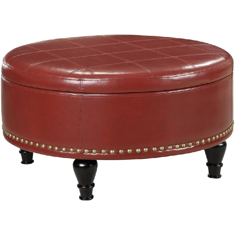 INSPIRED by Bassett Augusta Mid-Century Bonded Leather Ottoman With Inner Storage Red