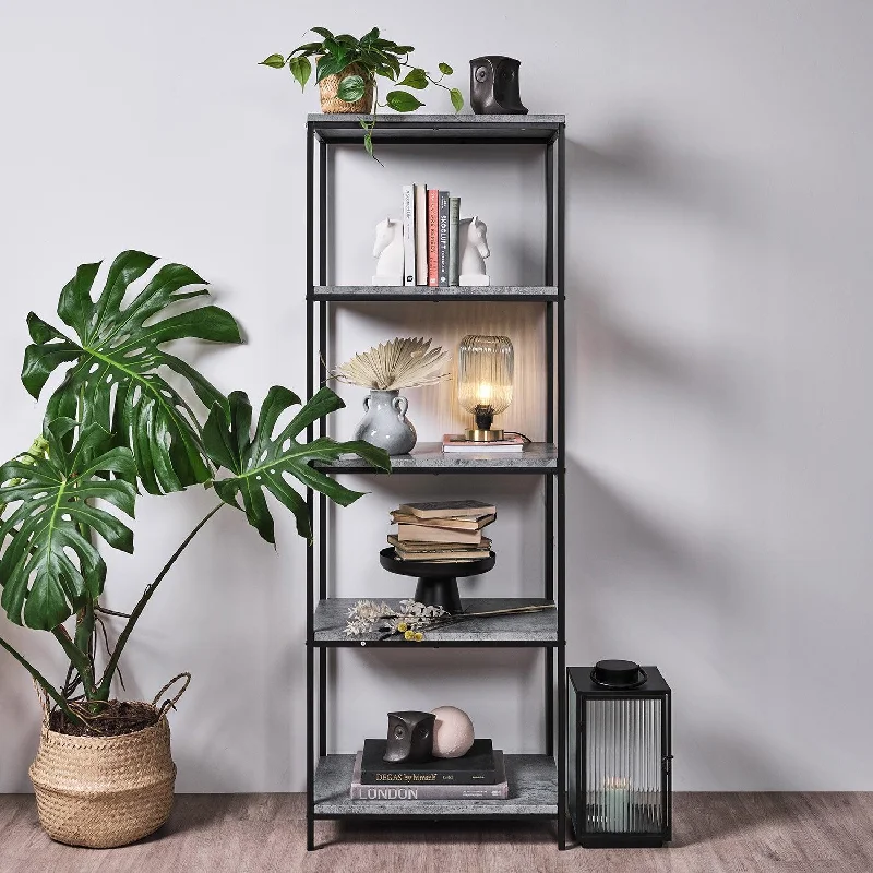 Jay Bookcase - Concrete Effect & Black