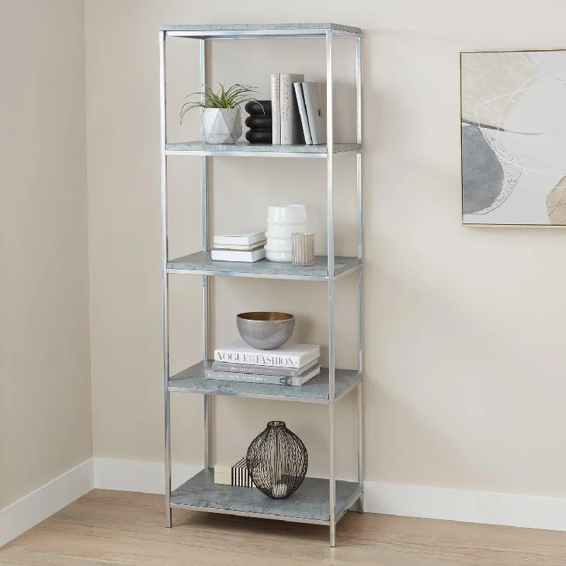 Jay Bookcase - Chrome Effect & Concrete