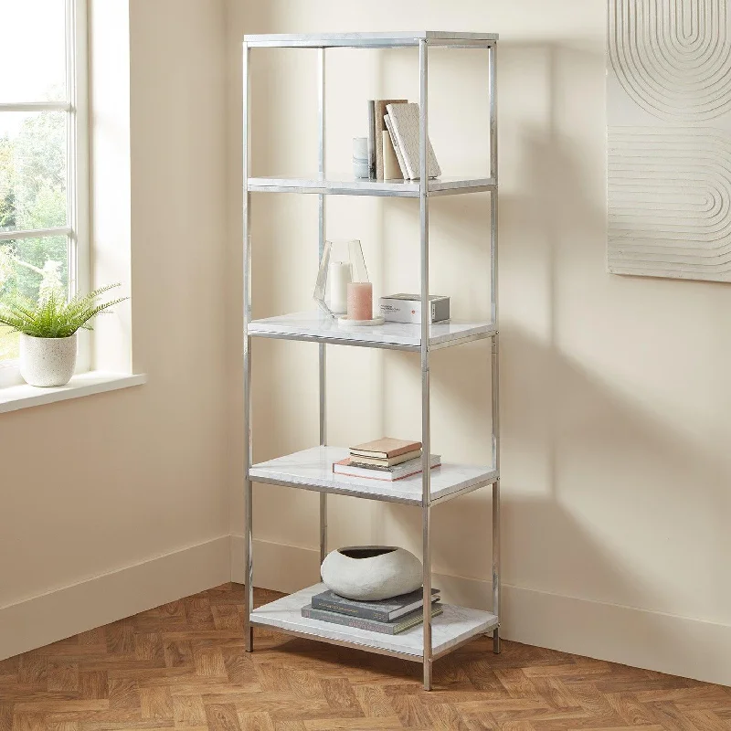 Jay Bookcase - Marble Effect & Chrome