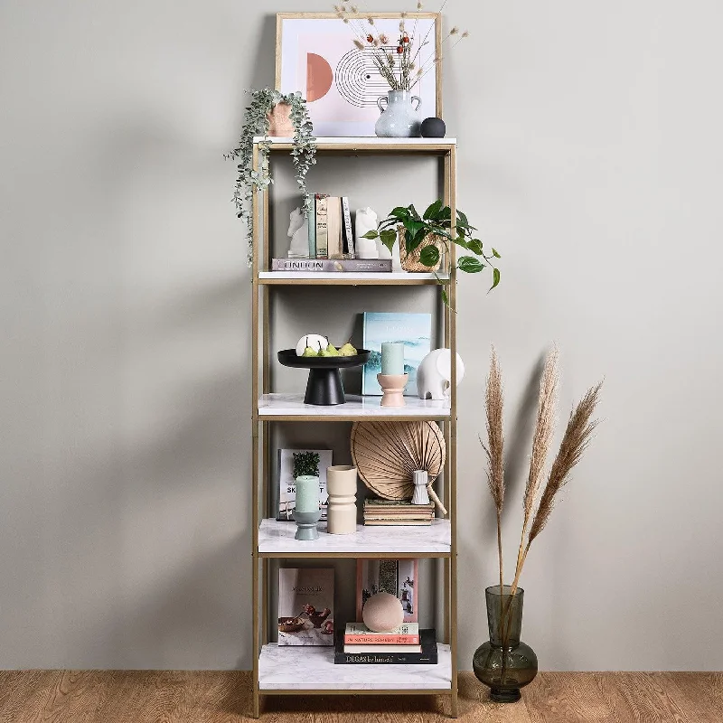 Jay Bookcase - Marble Effect & Gold