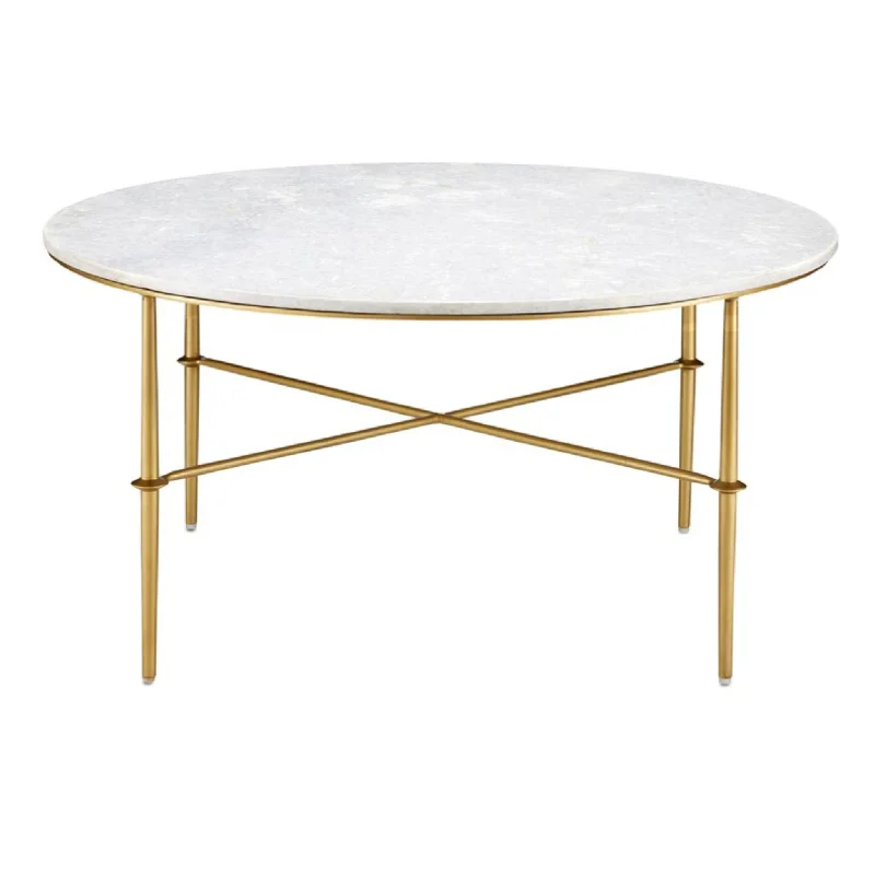 Kira White Marble Cocktail Table in Antique Brass