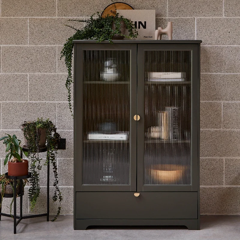 Lua Tall Cabinet in Fir Green with Fluted Glass