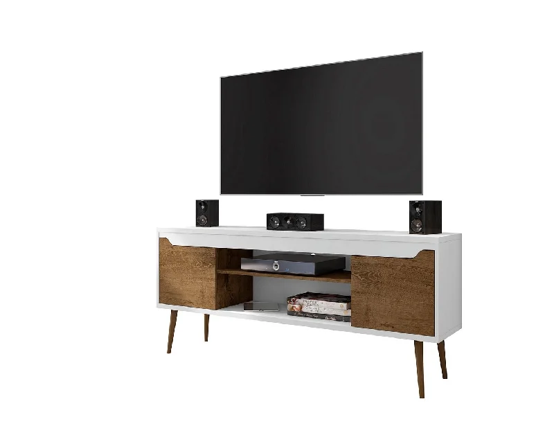 Manhattan Comfort Bradley 62.99 TV Stand in White and Rustic Brown