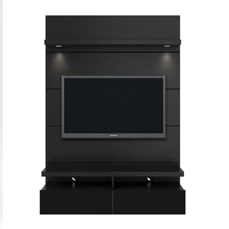 Manhattan Comfort Cabrini 1.2 Floating Wall Theater Entertainment Center in Black Gloss and Black Matte